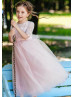 Elbow Sleeve Blush Pink Lace Tulle Flower Girl Dress